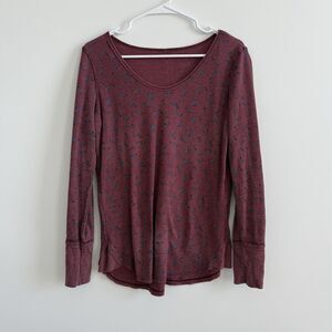 Free People Waffle Knit Thermal Top Floral Lightweight Summer Basic Sz Medium